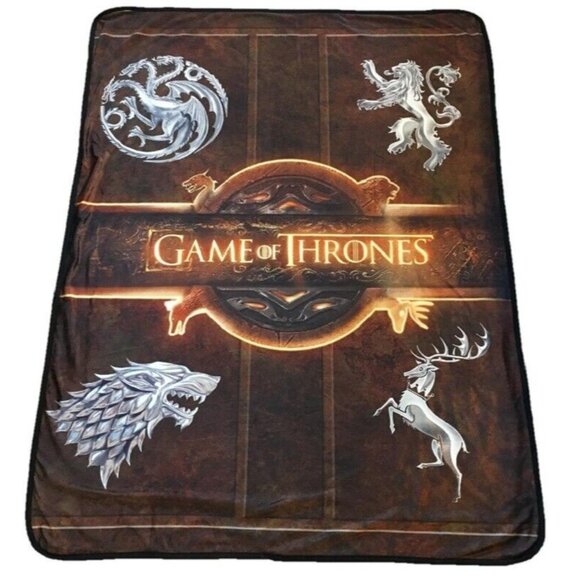 New Golden Logo Game of Thrones Smooth Fleece Gift Throw Blanket Silver Sigils - Picture 1 of 3